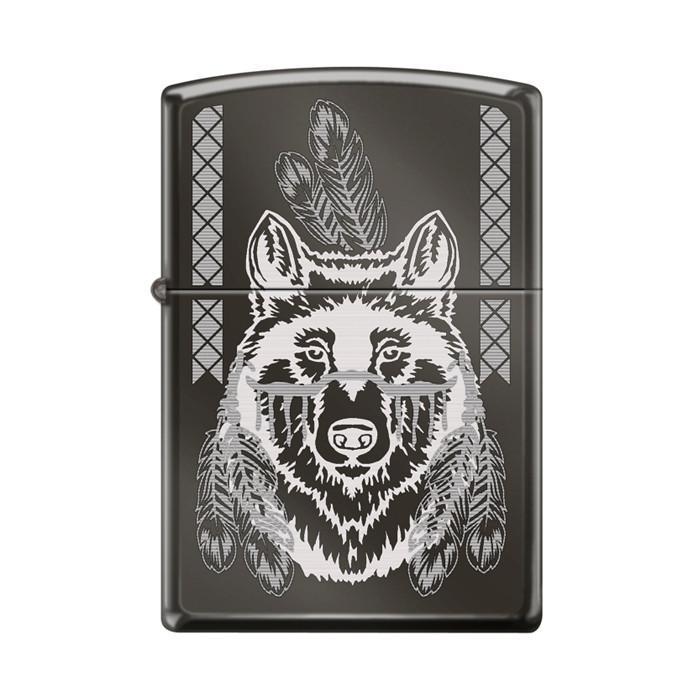 Zippo Lighter - Indian Wolf Black Ice Zippo Zippo   