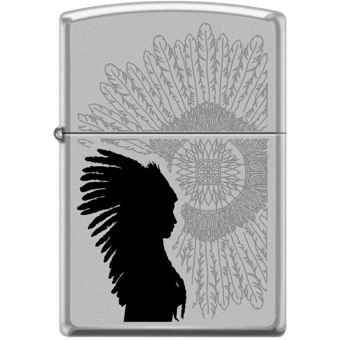Zippo Lighter - Indian Woman Sunburst Satin Chrome Zippo Zippo   
