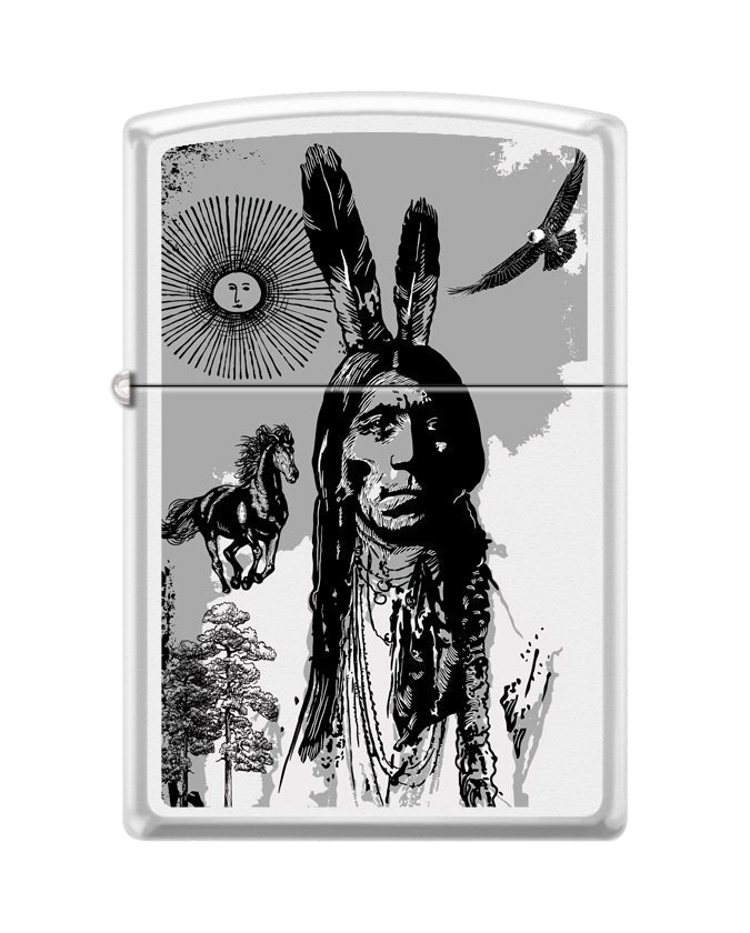 Zippo Lighter - Indian Portrait White Matte Zippo Zippo   