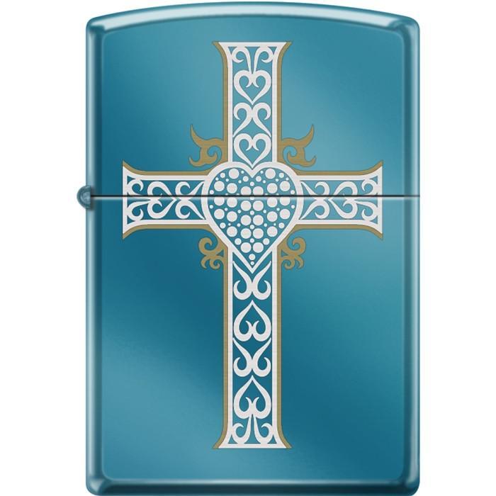 Zippo Lighter - Jewelry Heart & Cross Sapphire Zippo Zippo   