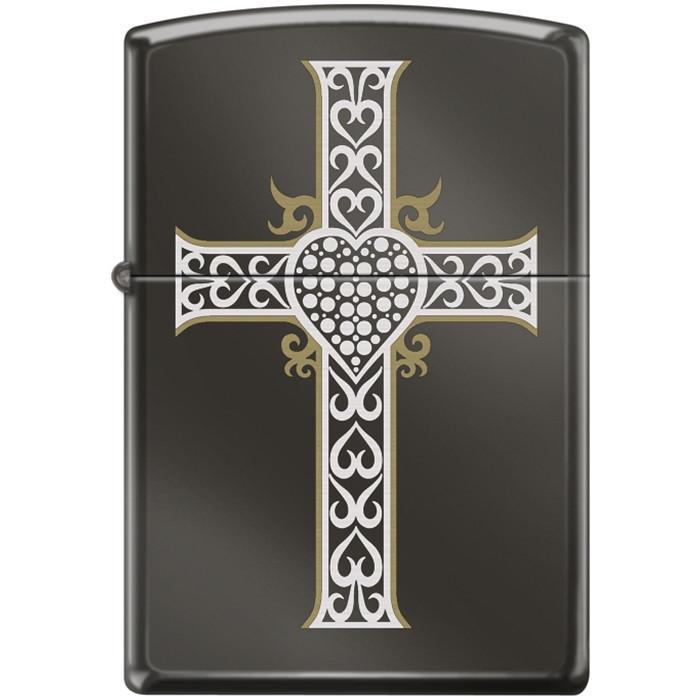 Zippo Lighter - Jewelry Heart & Cross Black Ice Zippo Zippo   