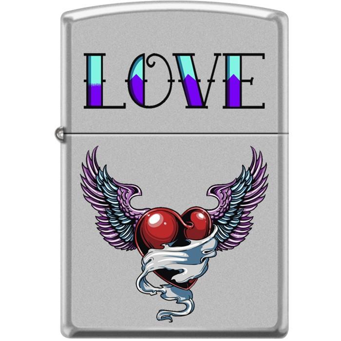 Zippo Lighter - Tattoo Heart Satin Chrome Zippo Zippo   
