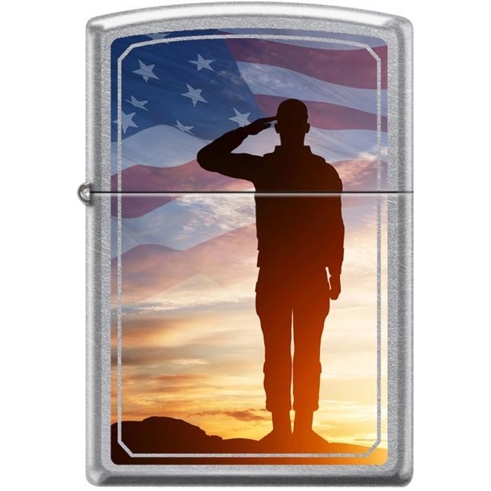 Zippo Lighter - Saluting Soldier Street Chrome Zippo Zippo   