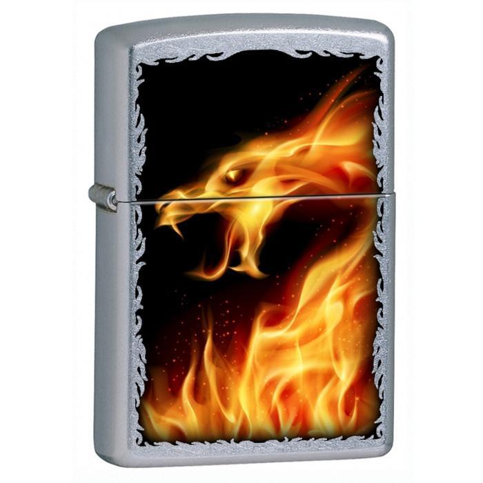 Zippo Lighter - Fire Dragon Street Chrome Zippo Zippo   