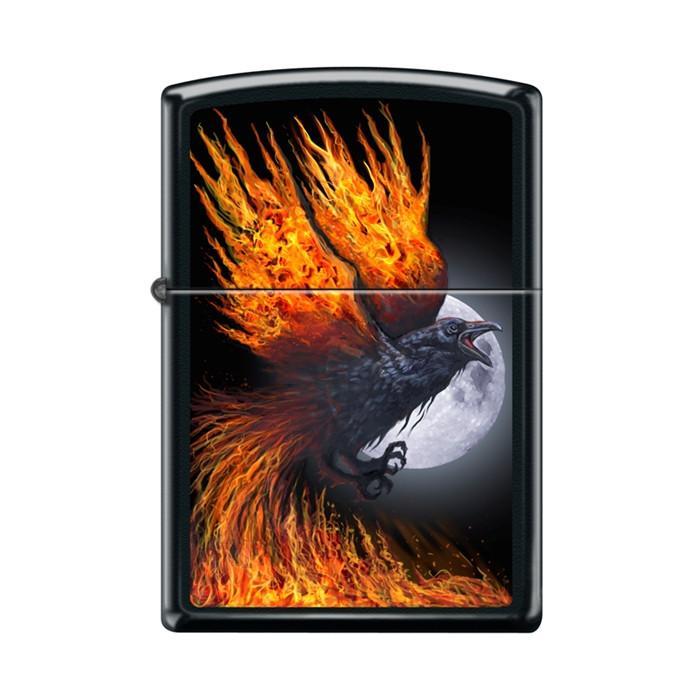 Zippo Lighter - Flaming Raven Black Matte Zippo Zippo   