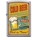 Zippo Lighter - Cold Beer for Dinner Street Chrome Zippo Zippo   