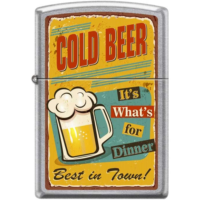 Zippo Lighter - Cold Beer for Dinner Street Chrome Zippo Zippo   