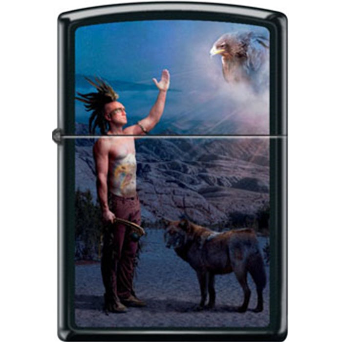 Zippo Lighter - Indian with Animals Black Matte Zippo Zippo   