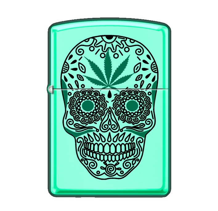 Zippo Lighter - Black Light Cannabis Sugar Skull