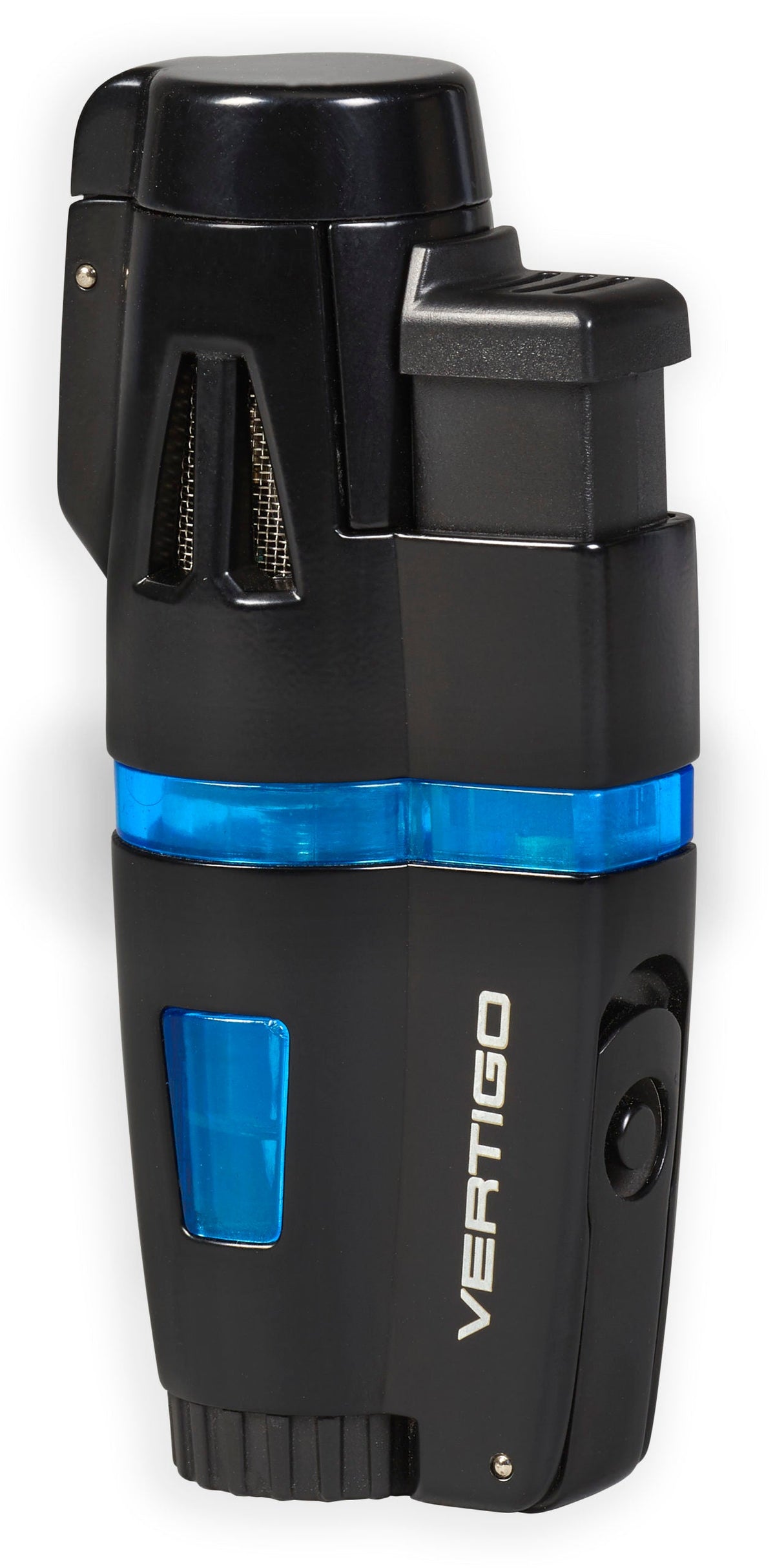 Vertigo Crusher Triple Torch Flame Lighter w/Cigar Punch Lighter Vertigo Black Matte & Blue  