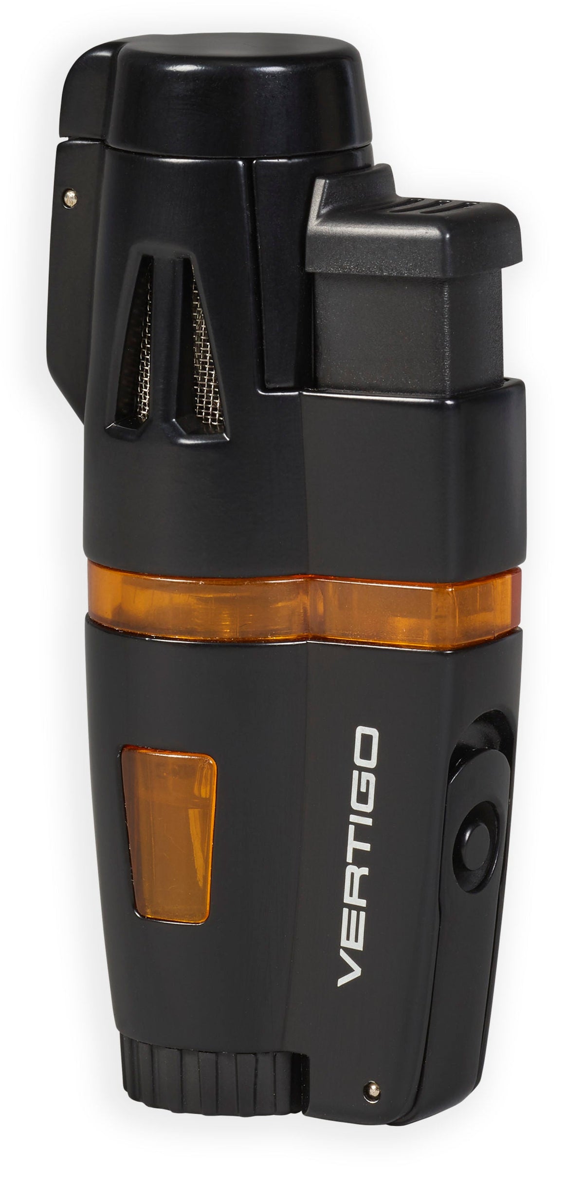 Vertigo Crusher Triple Torch Flame Lighter w/Cigar Punch Lighter Vertigo Black Matte & Orange  