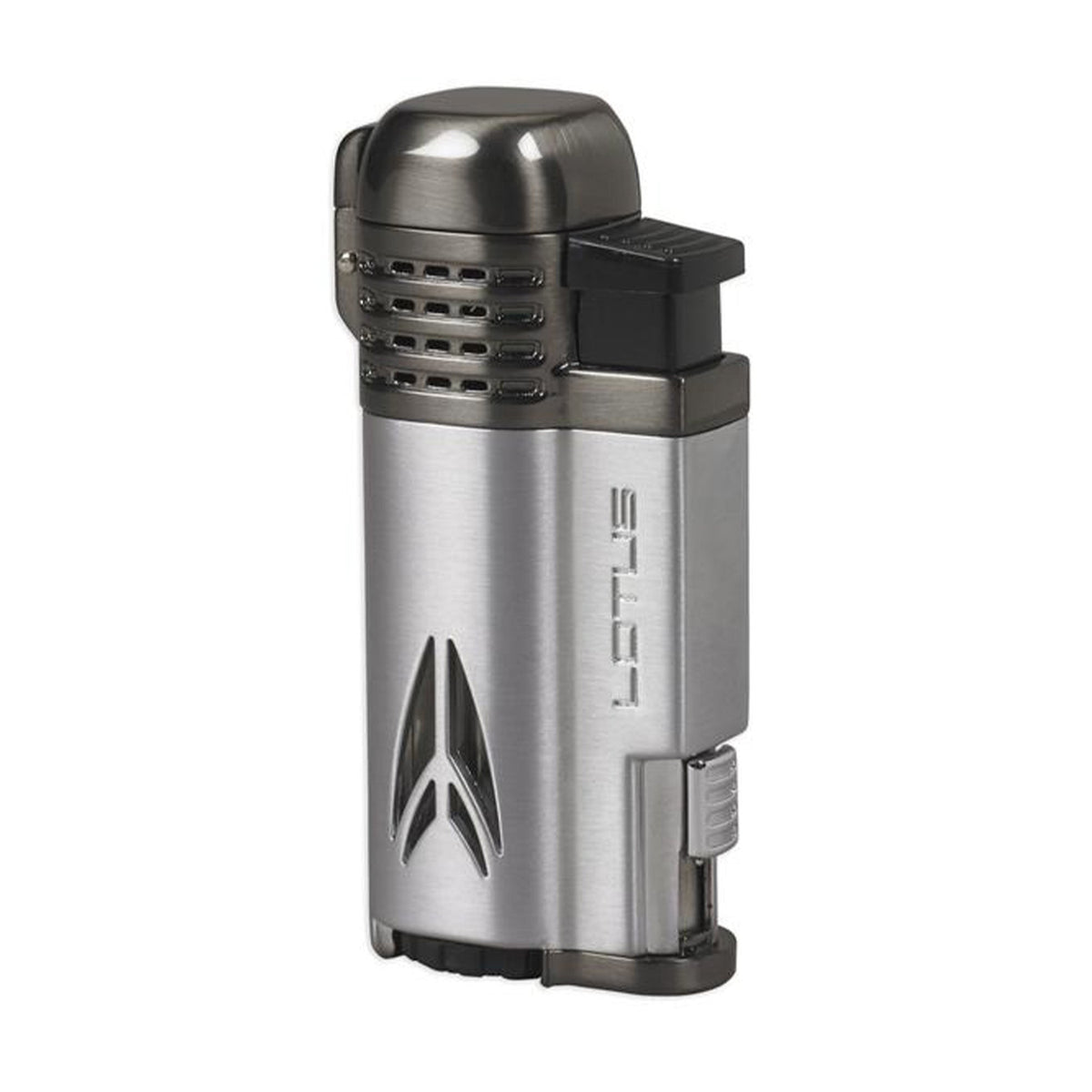 Lotus Lighter Defiant L65 Quad Jet Lighter w/ Cigar Punch Lighter Lotus Chrome Satin w/ Gunmetal  