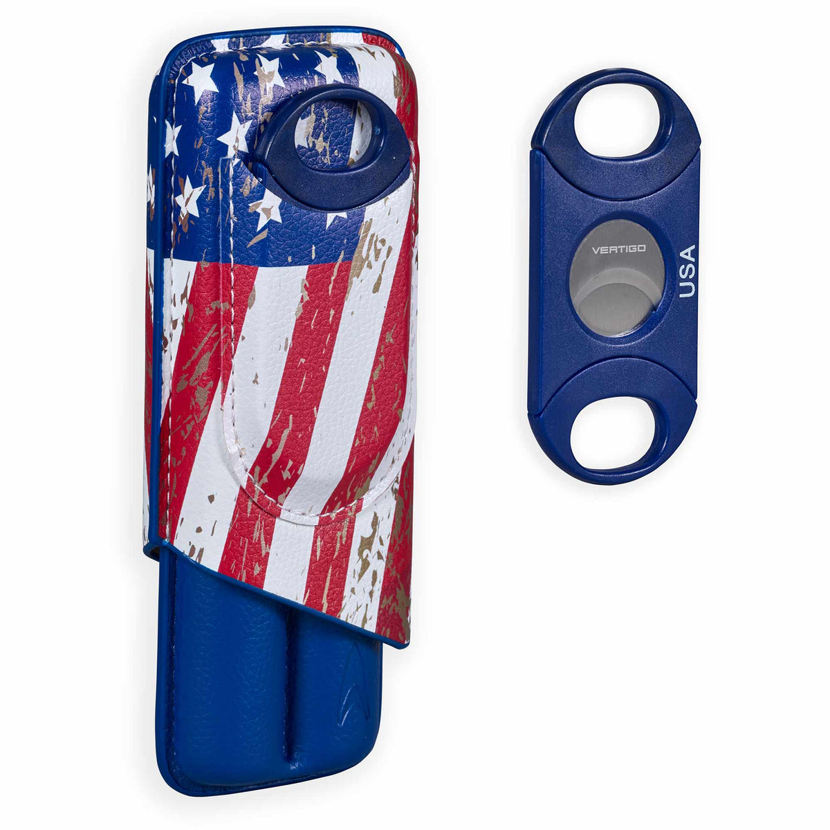 Lotus 2-Stick Cigar Case w/Cutter Gift Set - USA Flag Smoking Accessories Lotus   