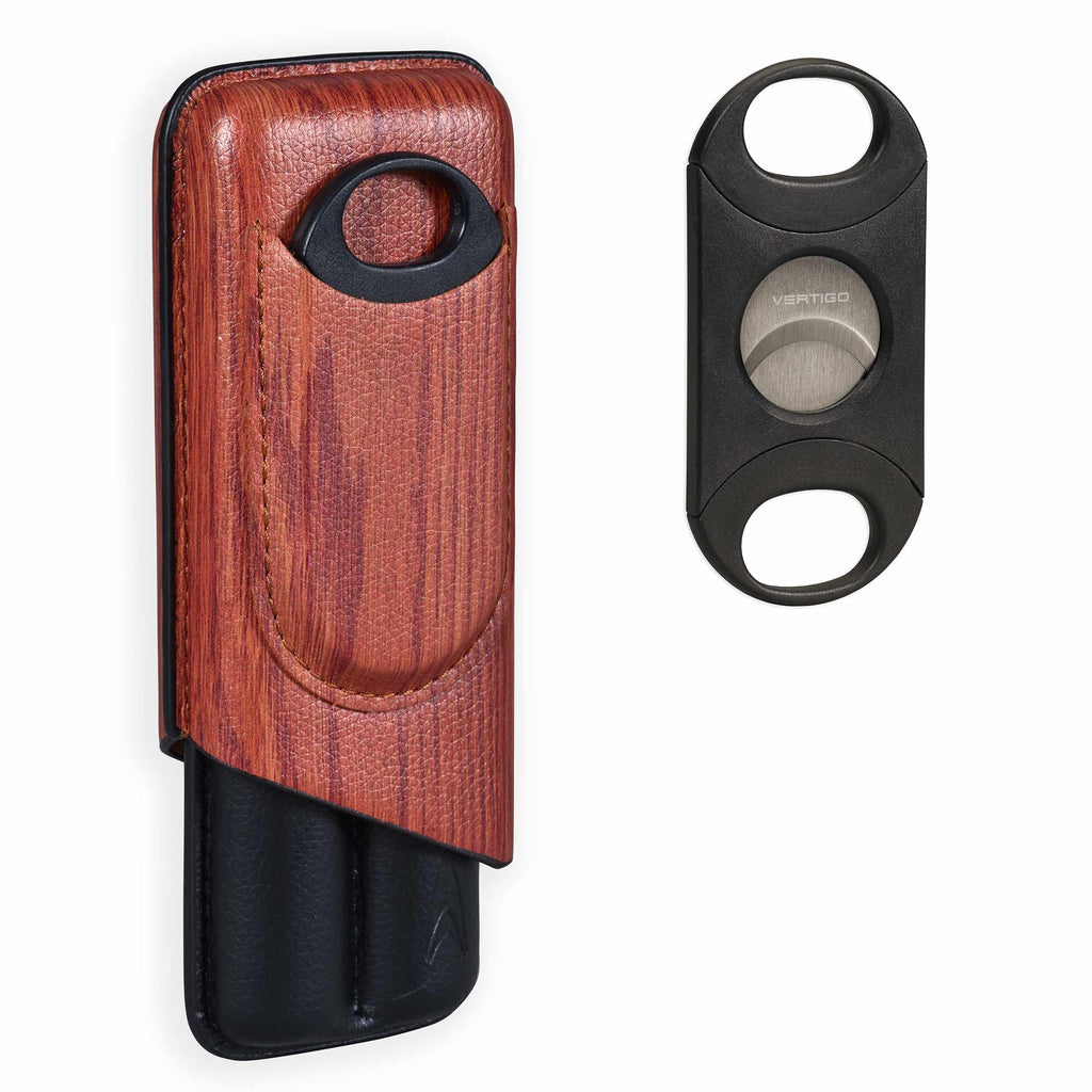 Lotus  2-Stick Cigar Case w/Cutter Gift Set - Wood Print Finish Smoking Accessories Lotus   