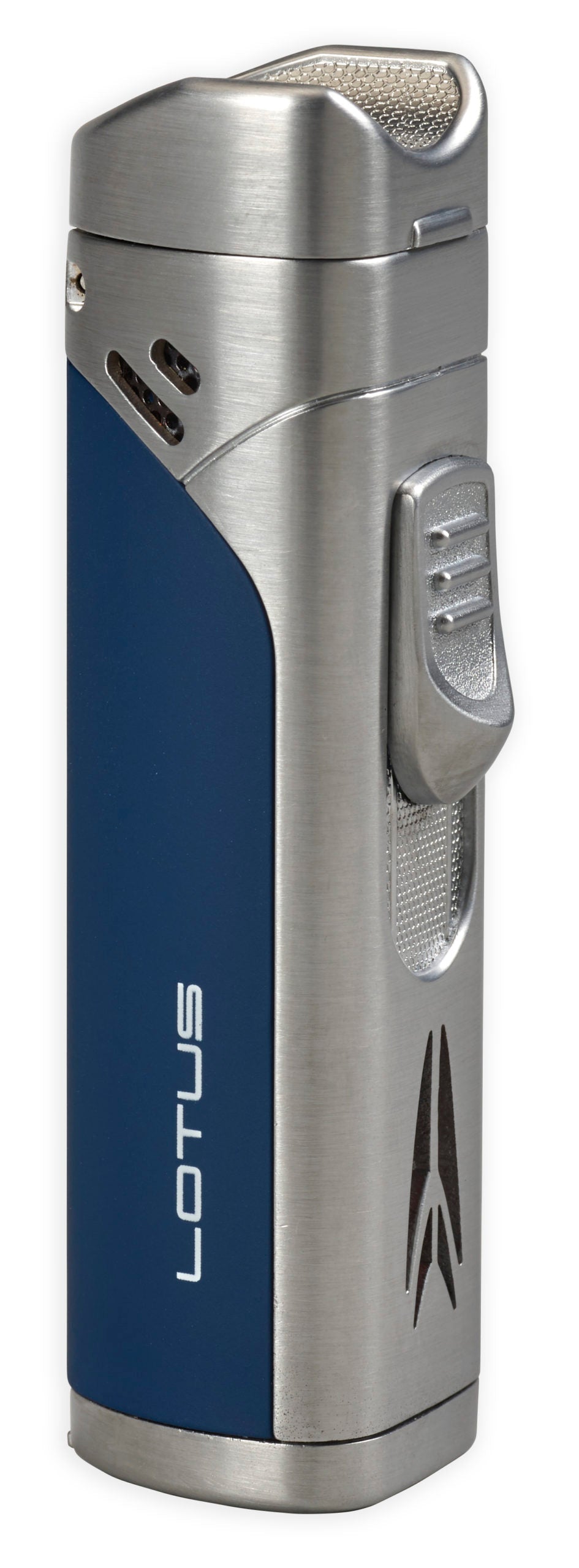 Lotus Monarch Quad Flame with Cigar Rest & Punch Lighter Lotus Chrome & Blue  