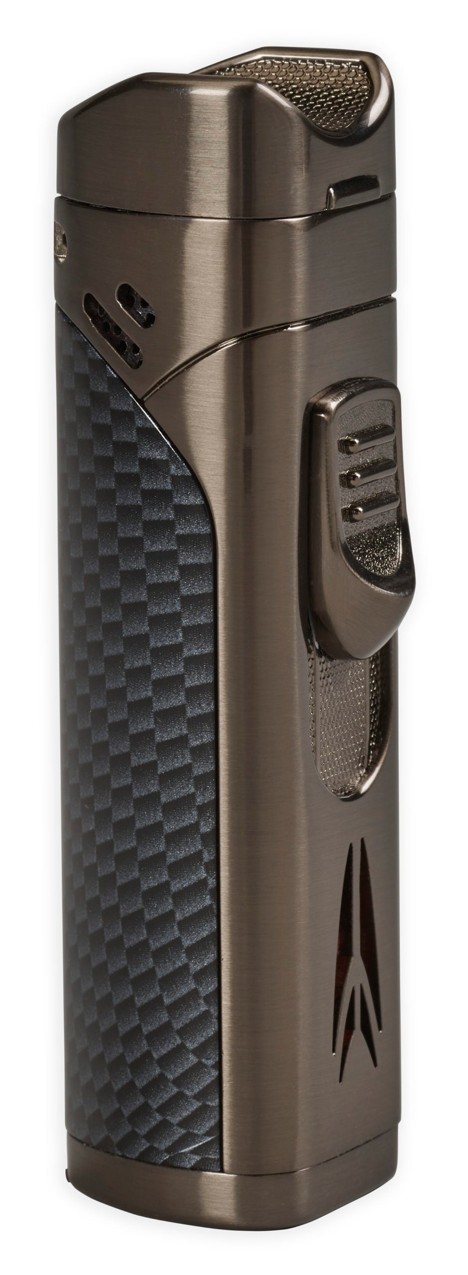 Lotus Monarch Quad Flame with Cigar Rest & Punch Lighter Lotus Gunmetal & Carbon Fiber  