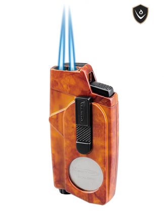Vector Xcaliber Double Flame Lighter with Cutter Lighter Vector Mahogany Marble Lacquer  