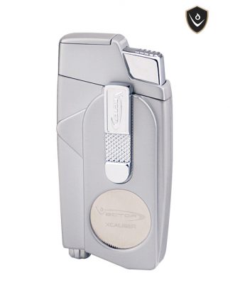 Vector Xcaliber Double Flame Lighter with Cutter Lighter Vector Chrome Satin  
