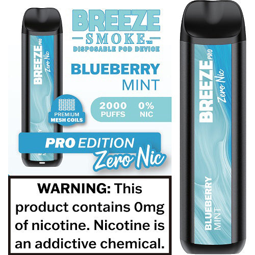 Breeze Pro Disposable Pod Vape Flavor - Blueberry Mint 0% Nic