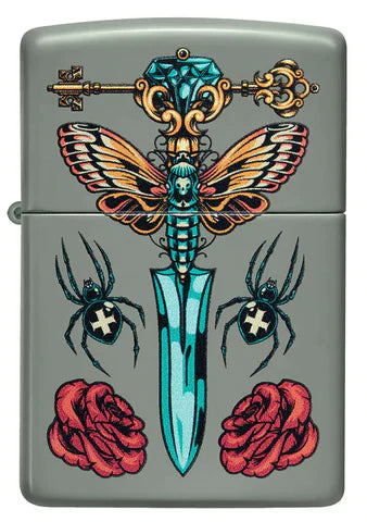 Zippo Lighter - Gothic Dagger on Classic Sage Zippo Zippo   