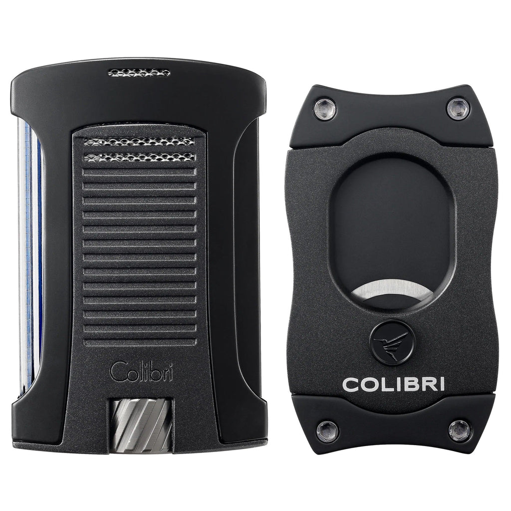 Colibri Metallic Daytona Lighter & S-Cut Cigar Cutter Gift Set Gift Set Colibri Metallic Black  