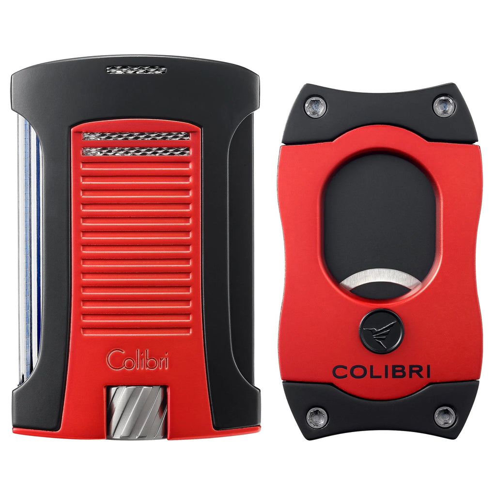 Colibri Metallic Daytona Lighter & S-Cut Cigar Cutter Gift Set Gift Set Colibri Metallic Red & Black  