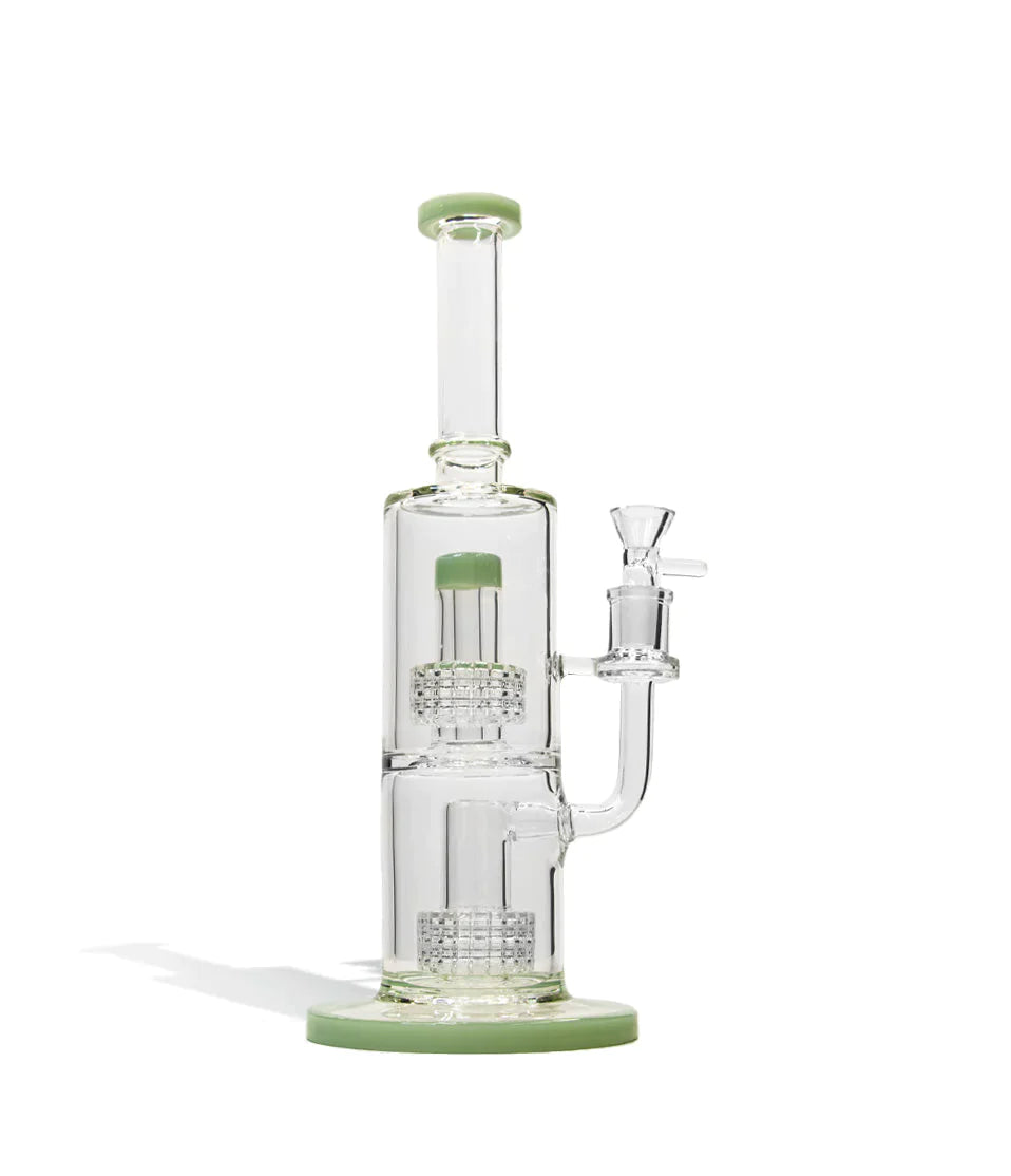Dual Perc Colored Water Pipe - 12 Inch Cannabis Accessories Lighter USA Jade Green  