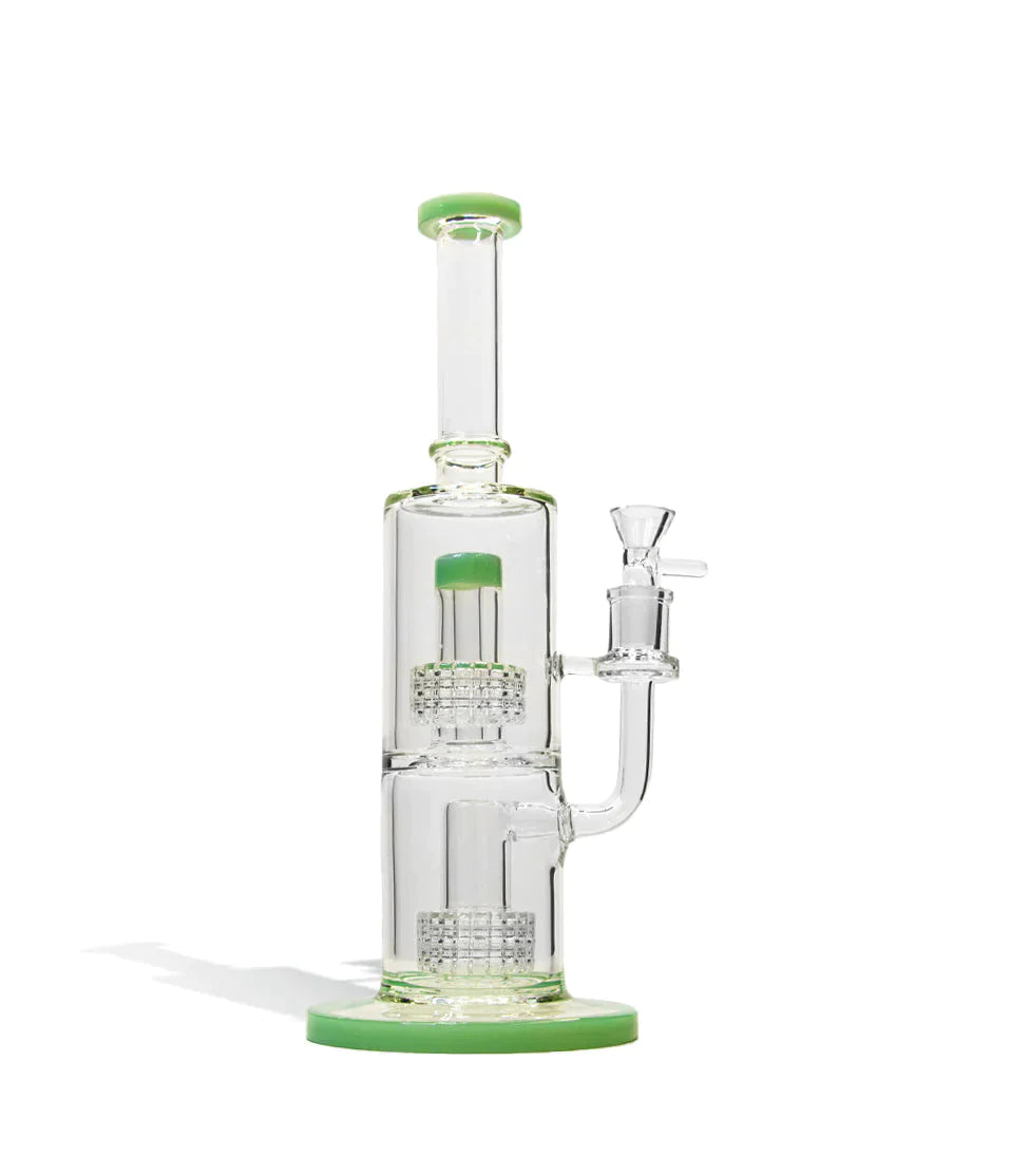 Dual Perc Colored Water Pipe - 12 Inch Cannabis Accessories Lighter USA Lake Green  