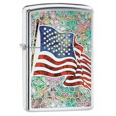 Zippo Lighter - American Flag Fuzion Hi Polished Chrome Zippo Zippo   