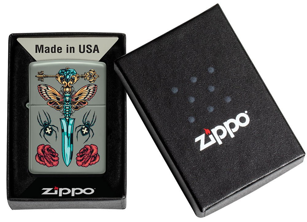 Zippo Lighter - Gothic Dagger on Classic Sage Zippo Zippo   