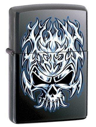 Zippo Lighter - Flaming Chrome Skull Licorice Zippo Zippo   