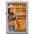 Zippo Lighter - Cowgirl Wanted Satin Chrome Zippo Zippo   