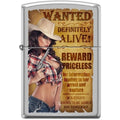 Zippo Lighter - Cowgirl With Pistol Satin Chrome Zippo Zippo   