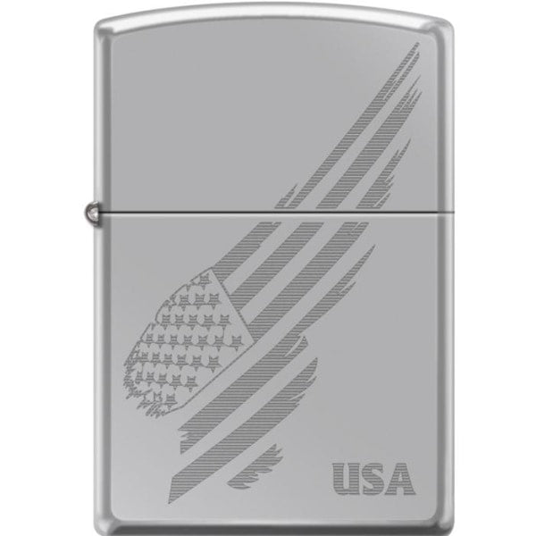 Zippo Lighter - Engraved Flag Hi Polish Chrome Zippo Zippo   