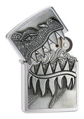 Zippo Lighter - Flaming Dragon Brushed Chrome Zippo Zippo   