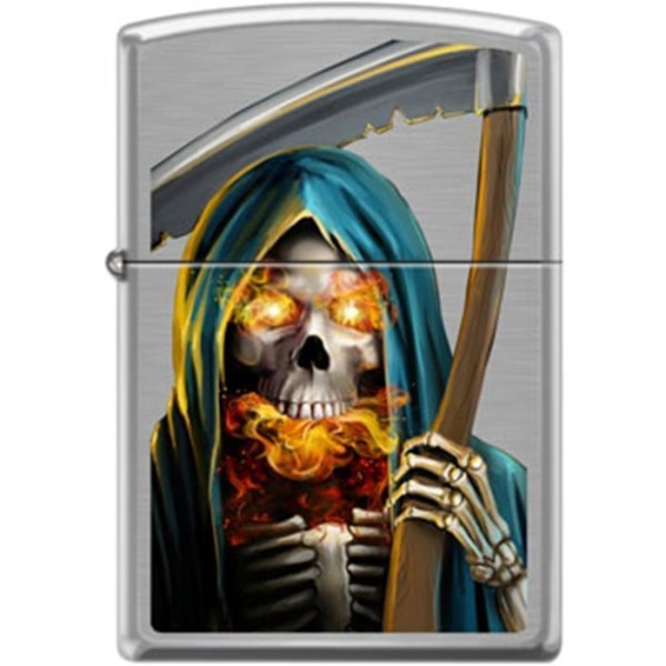 Zippo Lighter - Grim Reaper Brushed Chrome Zippo Zippo   