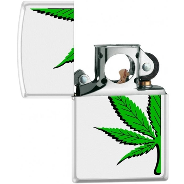 Zippo Lighter - Half a Pot Leaf Pipe Lighter White Matte Zippo Zippo   