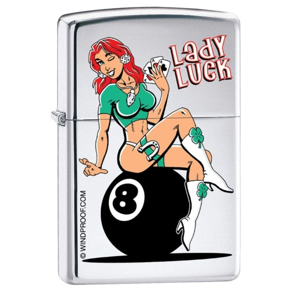 Zippo Lighter - Lady Luck High Polish Chrome Zippo Zippo   