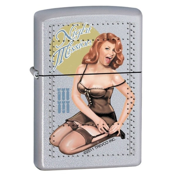 Zippo Lighter - Night Mission Pinup Satin Chrome Zippo Zippo   
