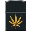 Zippo Lighter - Pot Leaf in Gold Black Matte Zippo Zippo   