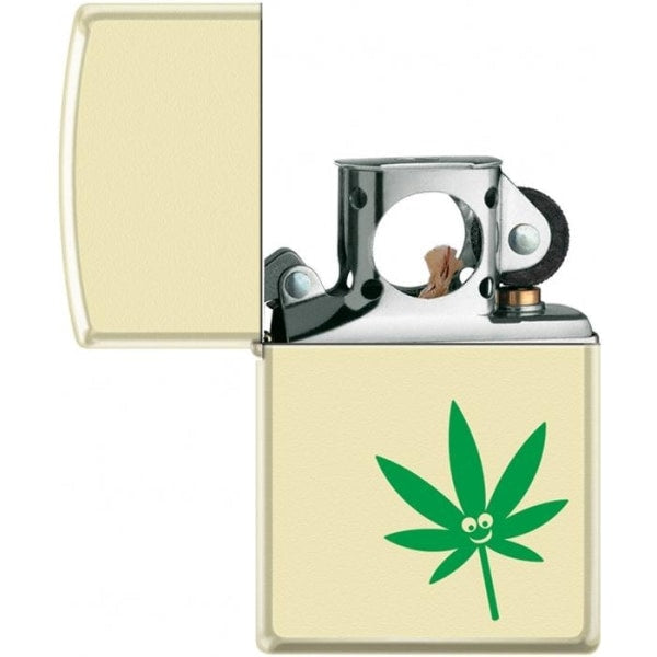 Zippo Lighter - Pot Leaf - Smiley Face Pipe Lighter Creme Matte Zippo Zippo   