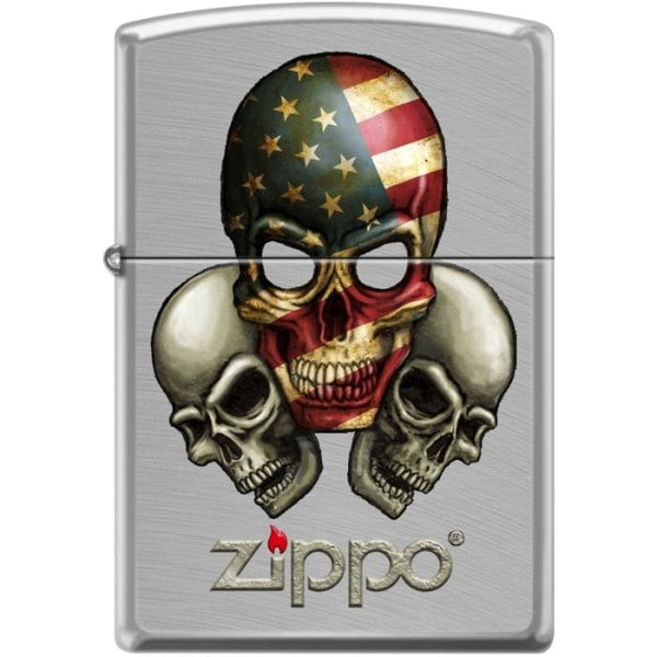 Zippo Lighter - Skulls With Flag Chrome Arch Zippo Zippo   