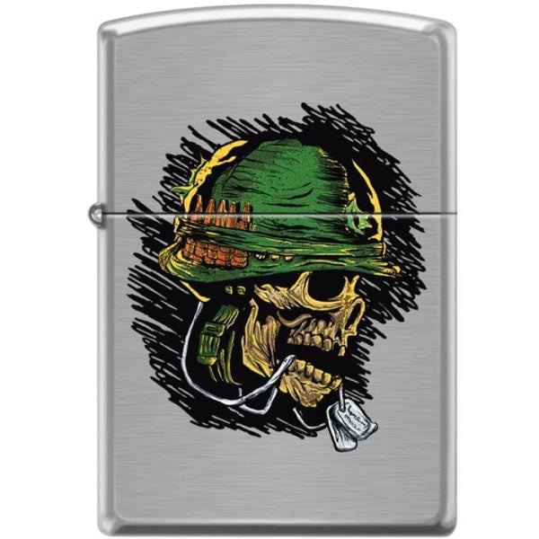 Zippo Lighter - Soldier Skull Brushed Chrome Zippo Zippo   