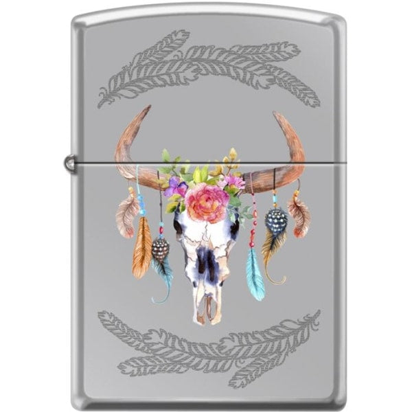 Zippo Lighter - Steer Skull High Polished Chrome Zippo Zippo   