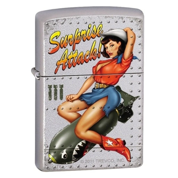Zippo Lighter - Surprise Attack Pinup Satin Chrome Zippo Zippo   