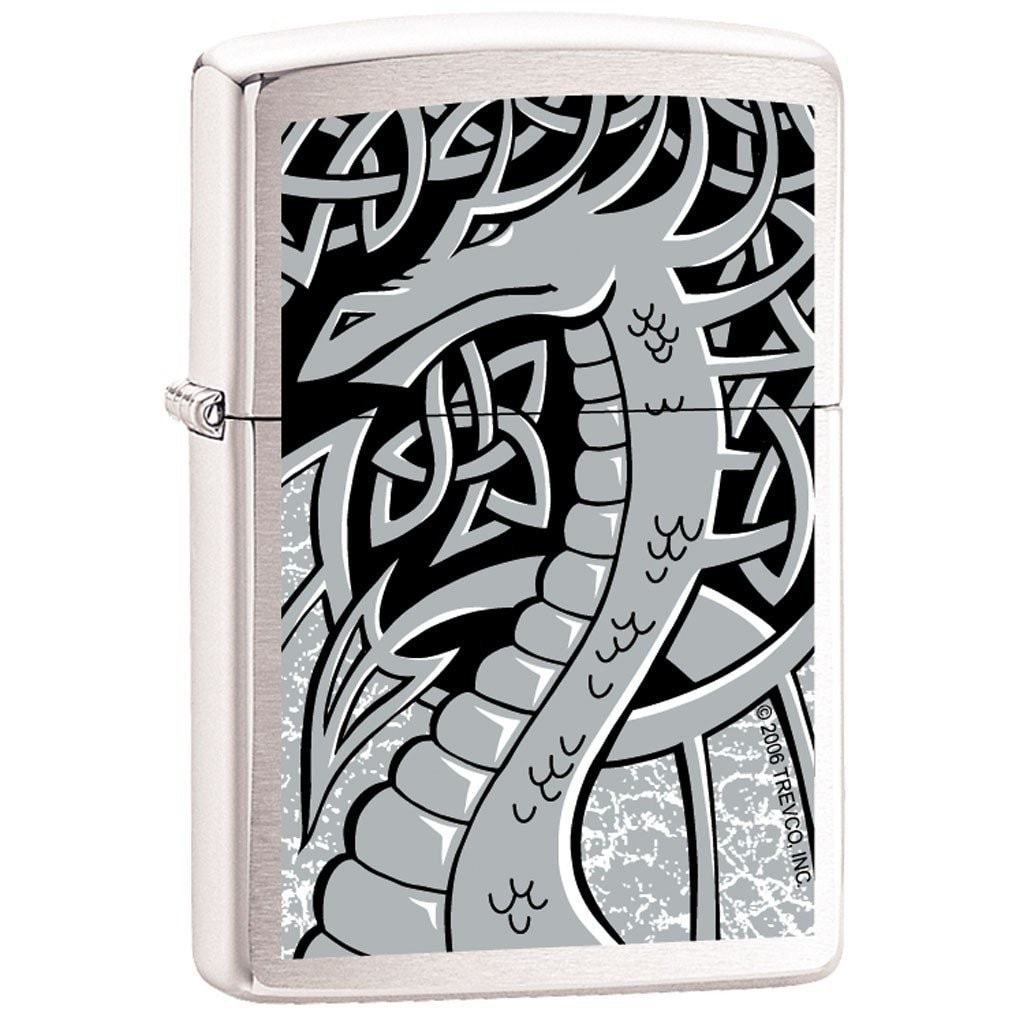 Zippo Lighter - Silver Dragon Brushed Chrome Zippo Zippo   